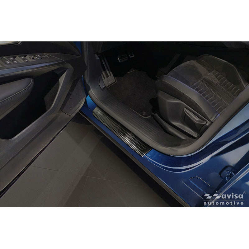 Avisa Black Stainless Steel Door sill protectors suitable for Peugeot 3008 III 2024- - 'Lines' - 4-pieces