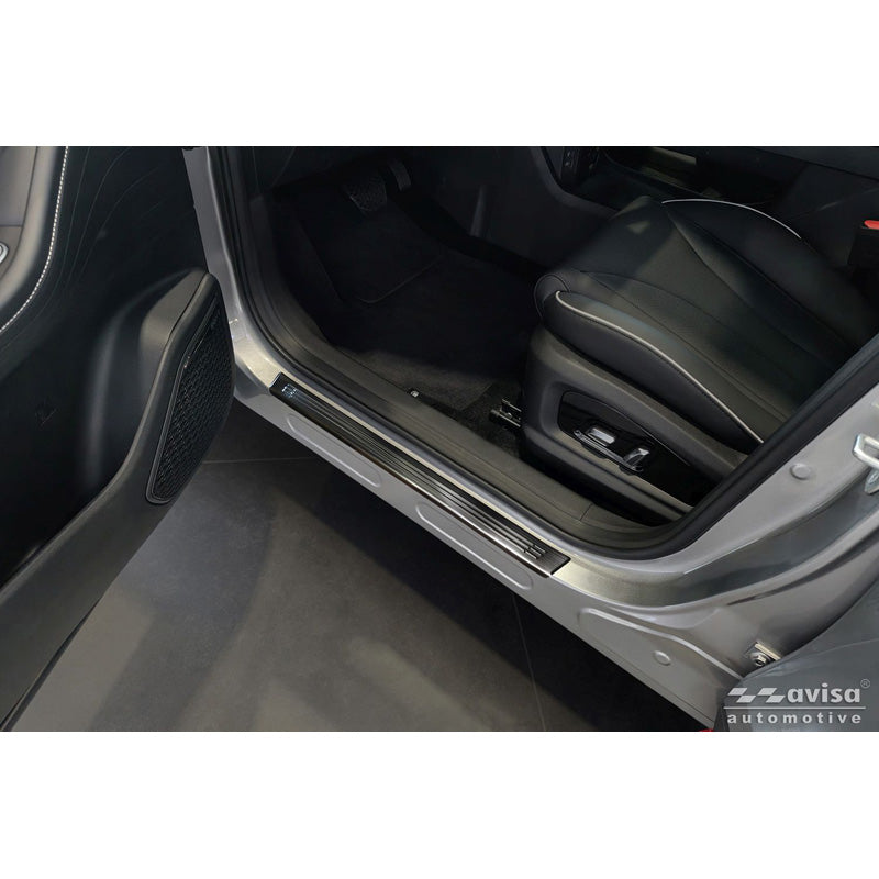 Avisa Black Stainless Steel Door sill protectors suitable for Omoda 5 2024- - 'Lines' - 4-pieces