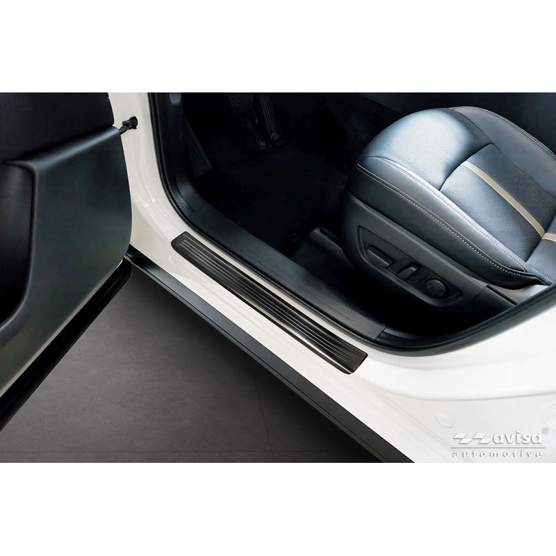 Avisa Black Inox door sill protectors suitable for Mazda CX-80 (KL) 2024- - 'Lines' - 4-pieces