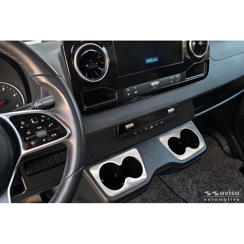 Avisa Stainless Steel cup holder trim cover (2pcs) suitable for Mercedes Sprinter III 2018- - Silver