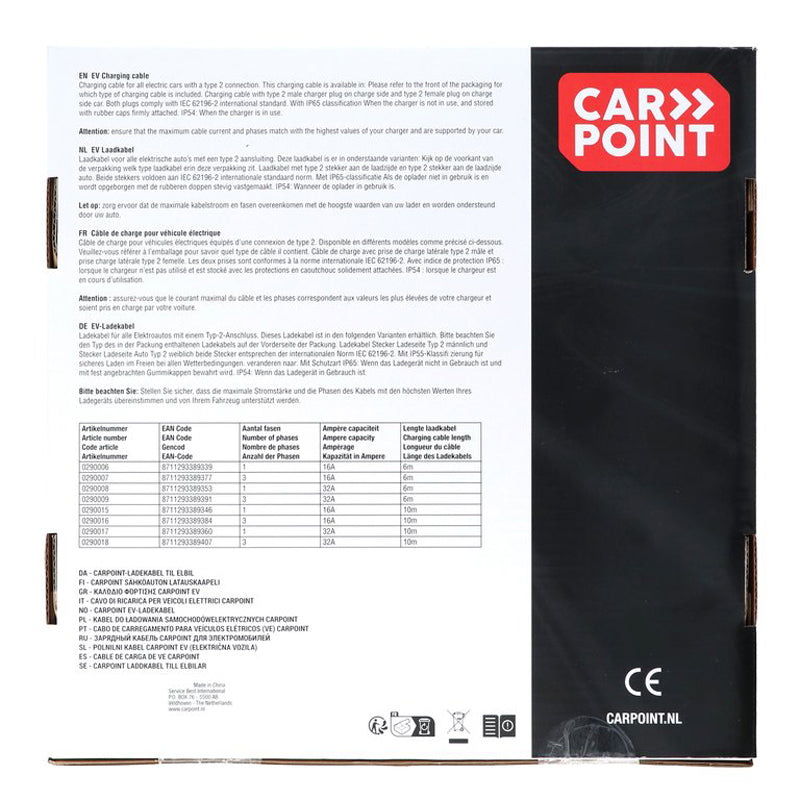 Carpoint, Elektrisk Køretøjsladekabel, Type2>2 32A 1-fase, 6 meter