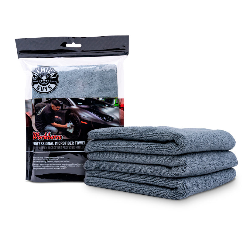 Chemical Guys Workhorse Professional Grade Microfiber Towel - Gray 16x16'' (3 Pack)