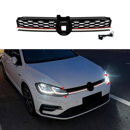 AutoStyle, Sportsgrill, GTi-Look med LED-strip, passer til Volkswagen Golf VII (7.5) HB/Variant Facelift (2017-2020)