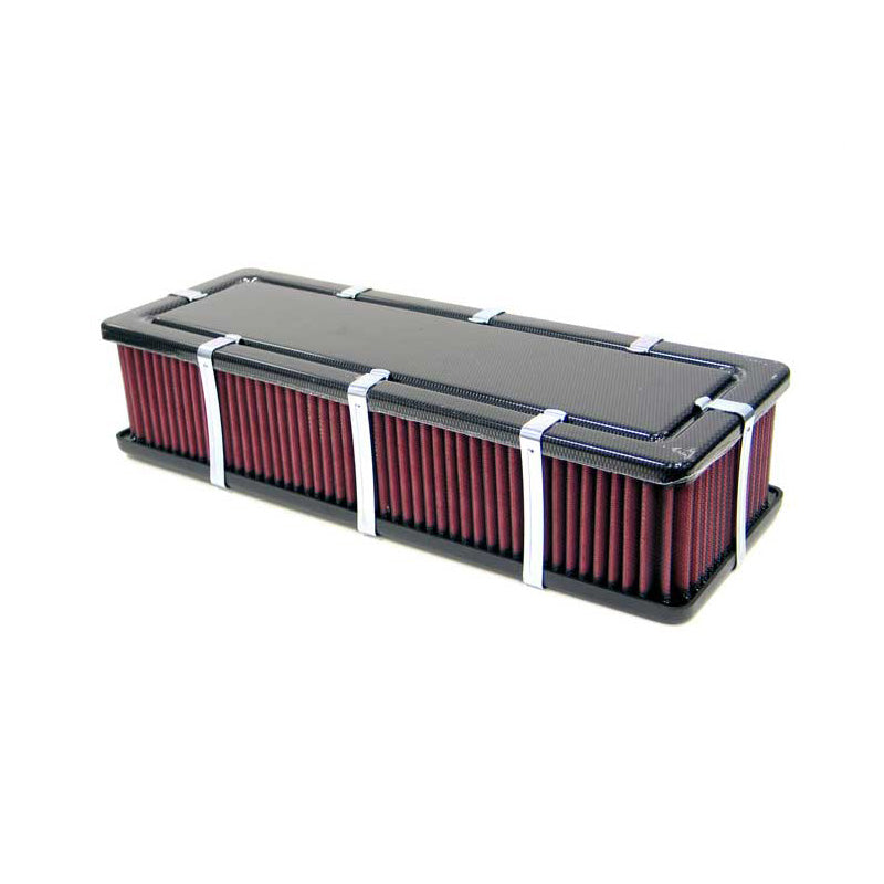 K&N, Sportluftfilter Universal Box style (Carbon-look) 435 mm x 153 mm, Montagehöhe 95mm (56-9188-1), Baumwolle, Rot