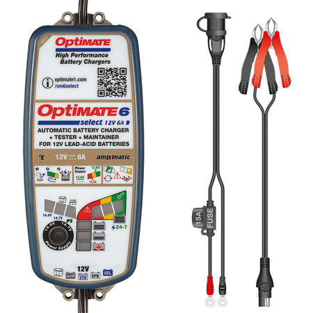 OptiMate, Batterioplader, 12V/6.0A 9-trins, passer til AGM, GEL, STD & EFB 12V fra 3-144Ah & LITHIUM LFP 12.8/13.2V fra 2-68Ah