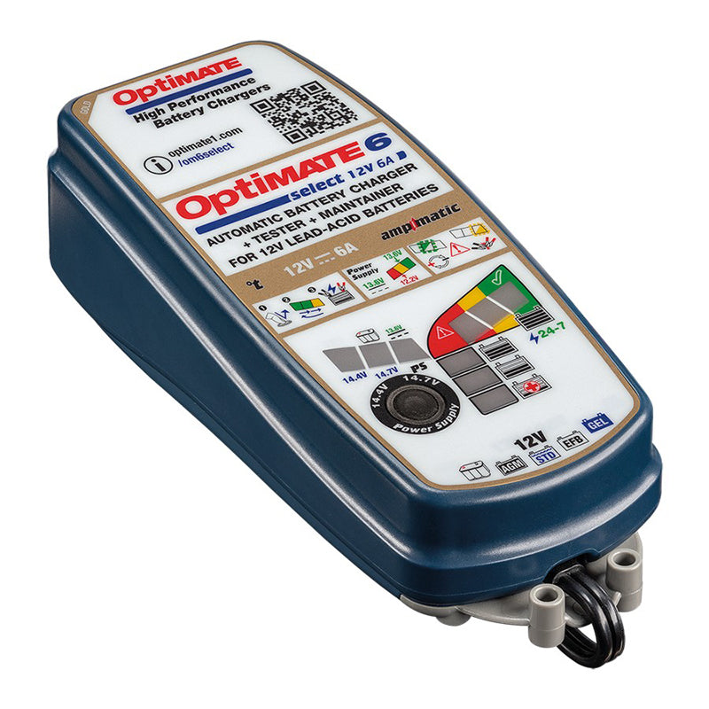 OptiMate, Batterioplader, 12V/6.0A 9-trins, passer til AGM, GEL, STD & EFB 12V fra 3-144Ah & LITHIUM LFP 12.8/13.2V fra 2-68Ah