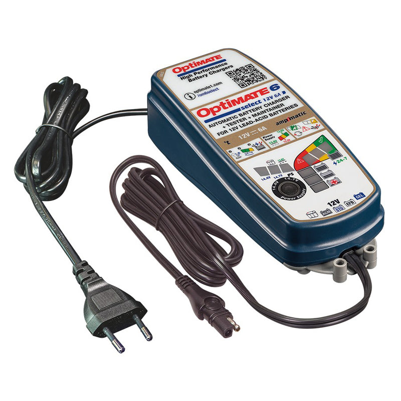 OptiMate, Batterioplader, 12V/6.0A 9-trins, passer til AGM, GEL, STD & EFB 12V fra 3-144Ah & LITHIUM LFP 12.8/13.2V fra 2-68Ah