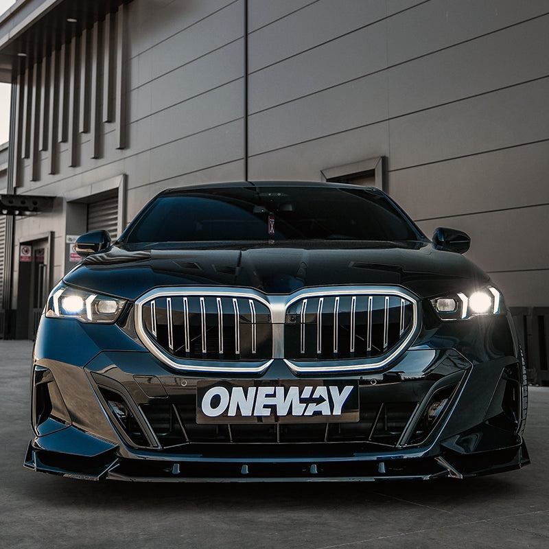 OneWay, Frontspoiler, Blank sort, passer til BMW 5-Series G60/G61 Sedan/Touring M-Pack (2023-) inkl. i5