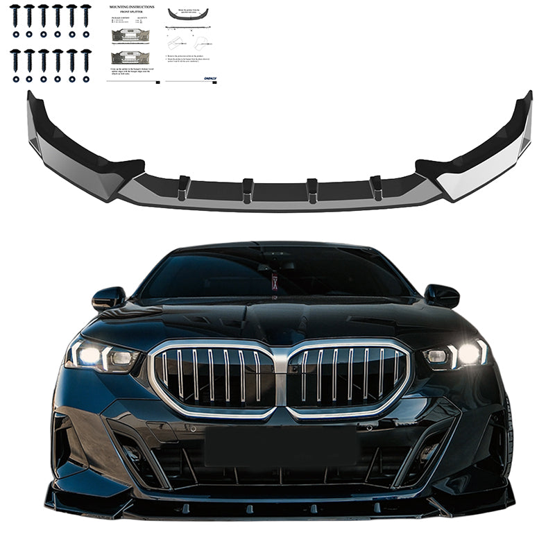 OneWay, Frontspoiler, Blank sort, passer til BMW 5-Series G60/G61 Sedan/Touring M-Pack (2023-) inkl. i5