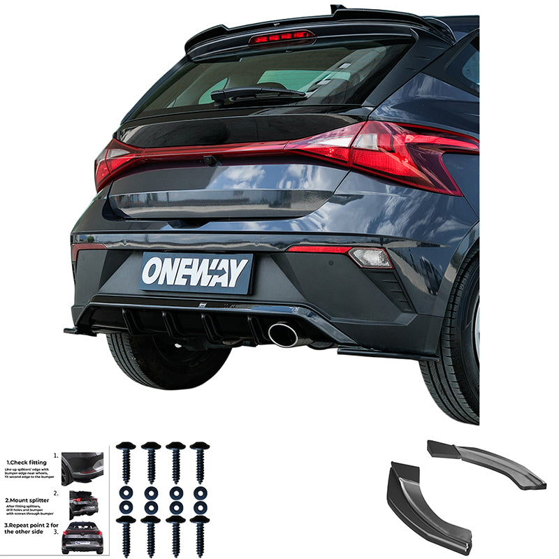 OneWay, Underlæbe, Blank sort, passer til Hyundai i20 III (BC3) Facelift (2023-)