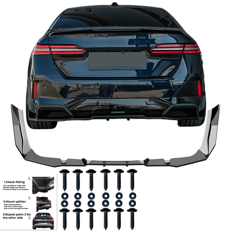 OneWay, Underlæbe, bag, Blank sort, passer til BMW 5-Serie G60/G61 Sedan/Touring M-Pack (2023-), inkl. i5