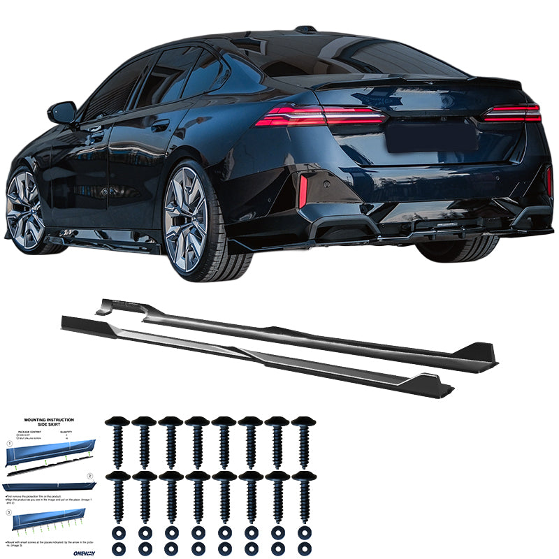 OneWay, Sideskørte, Blank sort, passer til BMW 5-Serie G60/G61 Sedan/Touring M-Pack (2023-), inkl. i5
