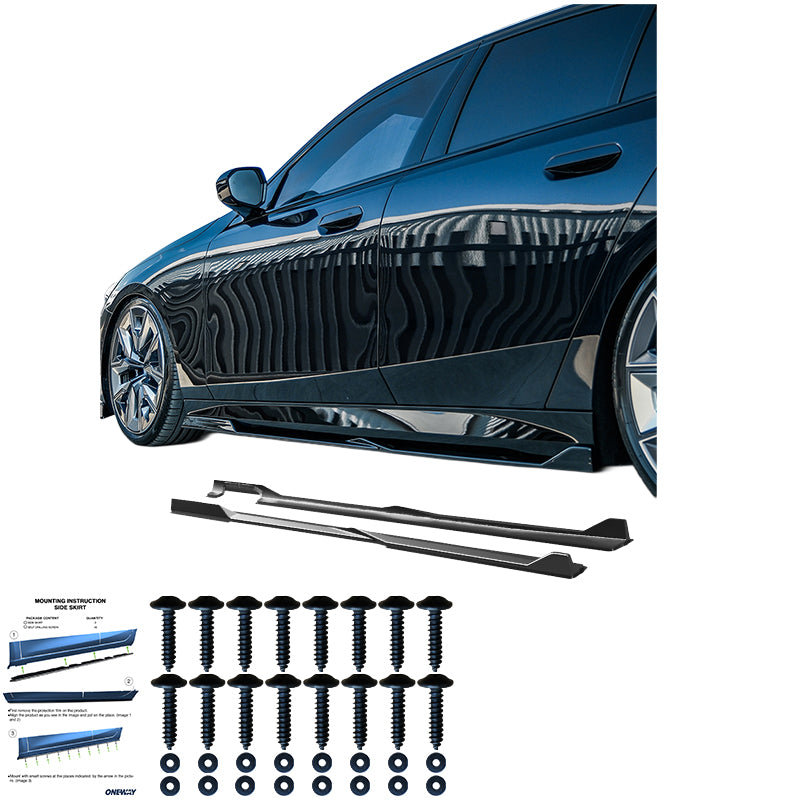 OneWay, Sideskørte, Blank sort, passer til BMW 5-Serie G60/G61 Sedan/Touring M-Pack (2023-), inkl. i5
