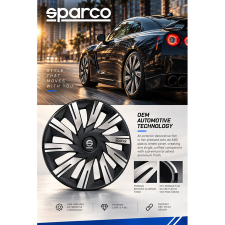 Sparco, Hjulkapsler Torino, Alu/Sort, 14-tommer, 4 stk