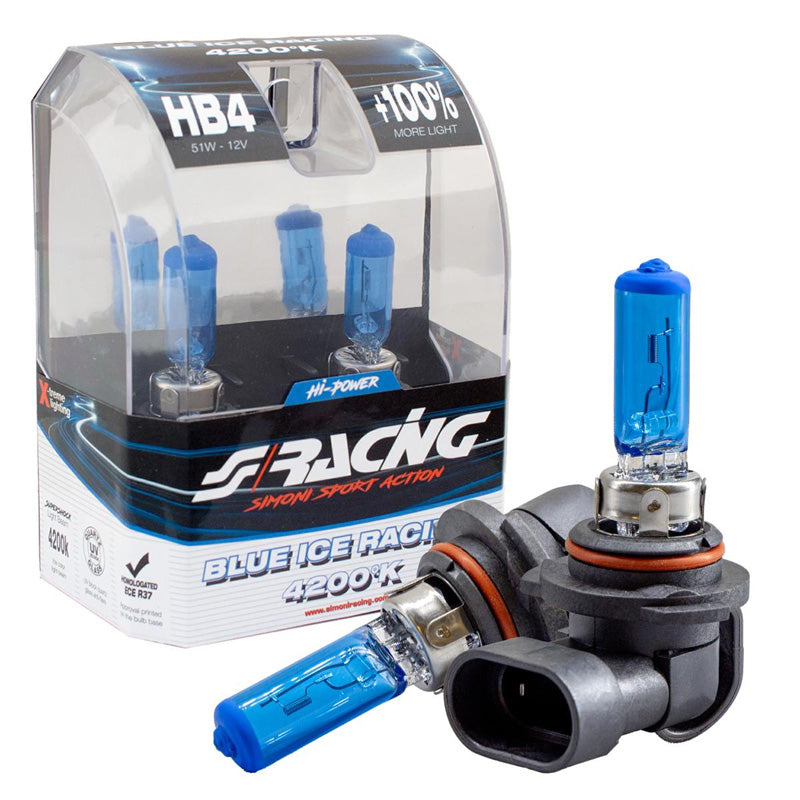 Simoni Racing, Halogen Birnen Blue Ice Racing HB4 (4200K) 12V/55W, Satz à 2 Stück ECE-R37, Blau