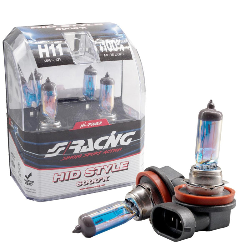 Simoni Racing, Halogen Birnen HID Style H11 (6000K) Hyperweiß 12V/55W, Satz à 2 Stück ECE-R37, Blau