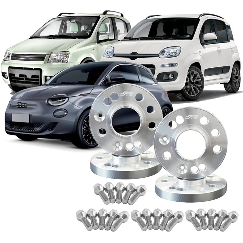 Simoni Racing Aluminium Wheel Spacer Kit (4x98, Ø58), Fiat 500E/Panda2+3 - 2x16mm(FA) - 2x20mm(RA) (Hub 58,1mm) including wheel bolts - suitable for Fiat various