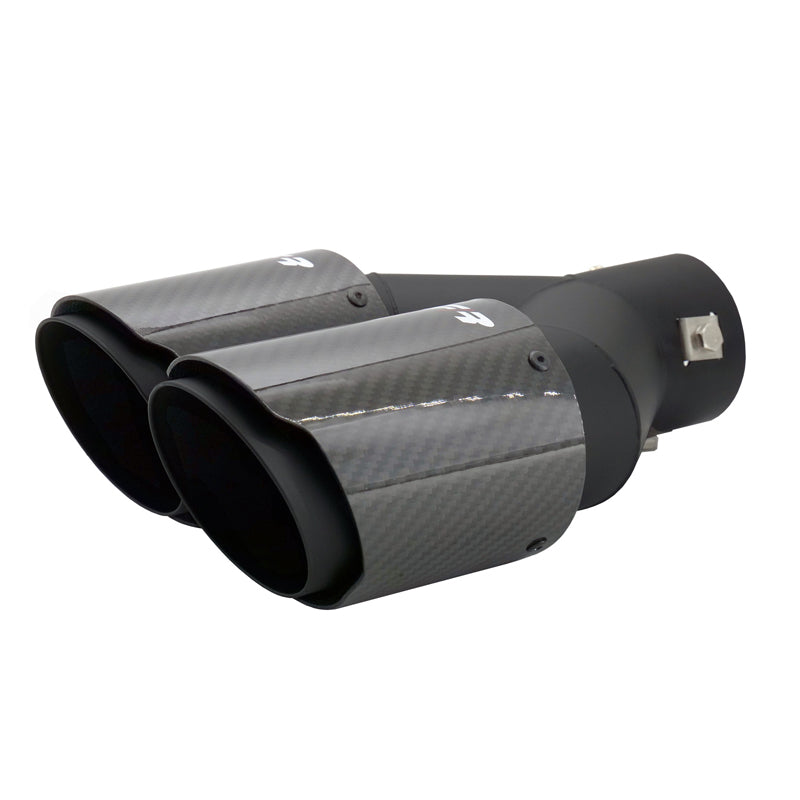 Simoni Racing, Rørhale, Dobbelt Venstre Rund/Skrånende Sort & Carbon - Ø89xL245-260mm