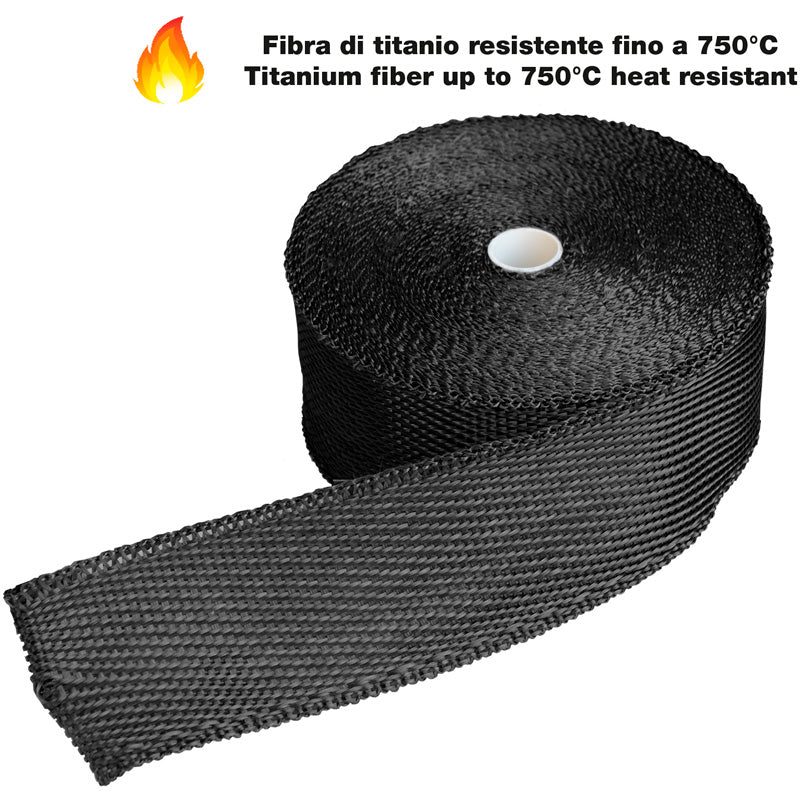 Simoni Racing, Udstødningsvarmeisoleringskit 1N, Titaniumfiber, 15m x 5cm + 6 clamps, < 750°C